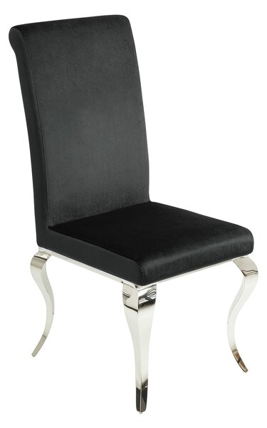 Estila Štýlová klasická zamatová moderná jedálenská stolička Modern Barock s chrómovými striebornými nožičkami a čiernym poťahom 106 cm