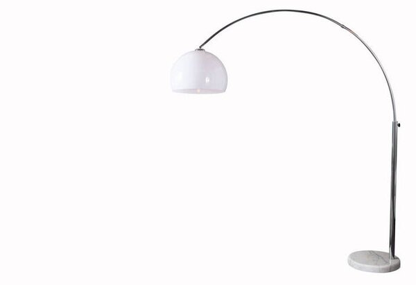 Estila Dizajnová polohovateľná oblúková moderná kovová strieborná stojaca lampa Big Bow s bielym akrylovým okrúhlym tienidlom 205 cm