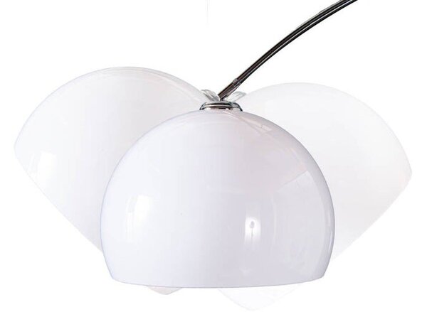 Estila Dizajnová polohovateľná oblúková moderná kovová strieborná stojaca lampa Big Bow s bielym akrylovým okrúhlym tienidlom 205 cm