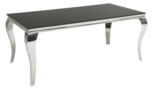 Estila Glamour obdĺžnikový strieborný jedálenský stôl Modern Barock s čiernou opálovou sklenenou doskou 180 cm