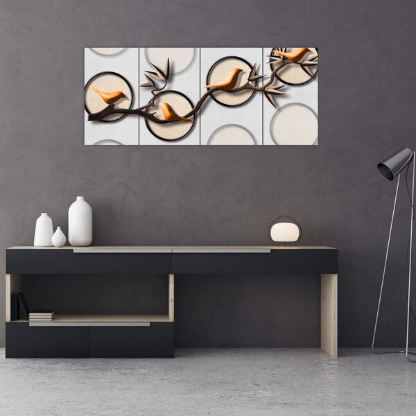 Umelecký obraz - Vtáčiky na vetve (120x50 cm)
