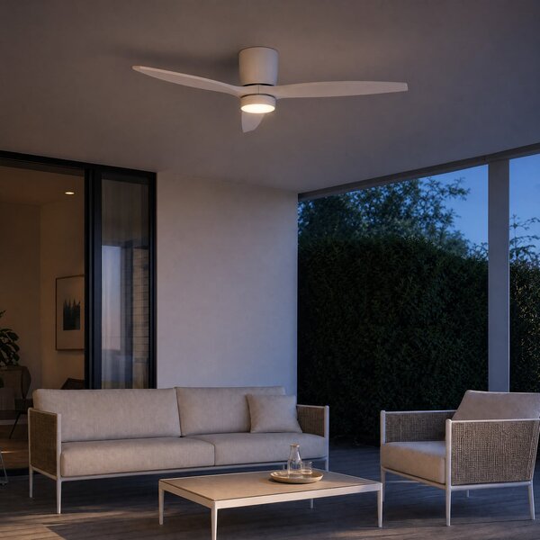 LED stropný ventilátor Sorin, biely, CCT, IP44, 3 lopatky – Lucande Lucande, Sorin, Biela, Pracovňa, Kov, Moderný