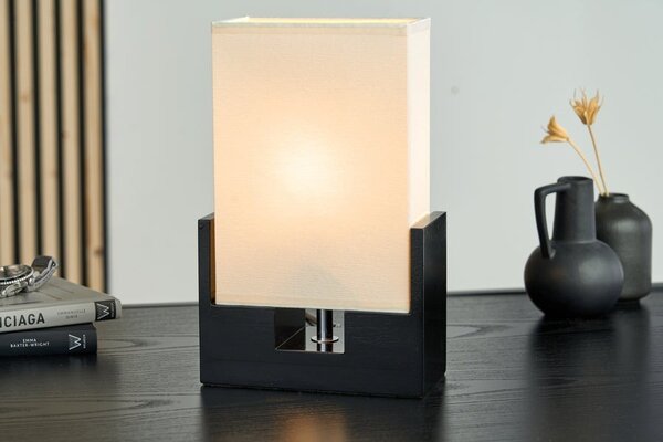 Estila Moderná stolná lampa Gina s obdĺžnikovým béžovým tienidlom a čiernou podstavou s chrómovým detailom 26 cm