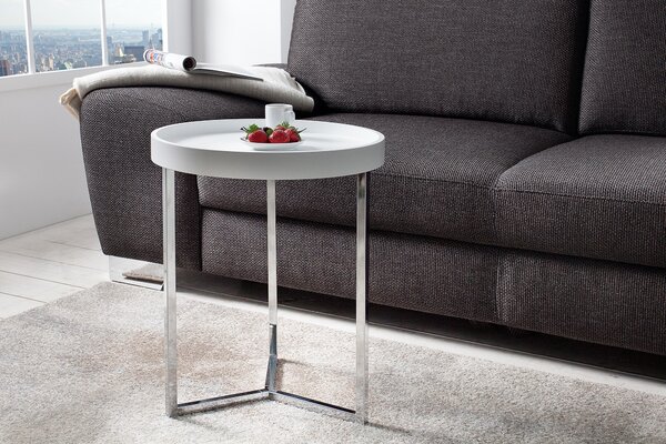 Estila Art deco okrúhly príručný stolík Modul s matnou sivou doskou a striebornou chrómovou kovovou podstavou 40 cm