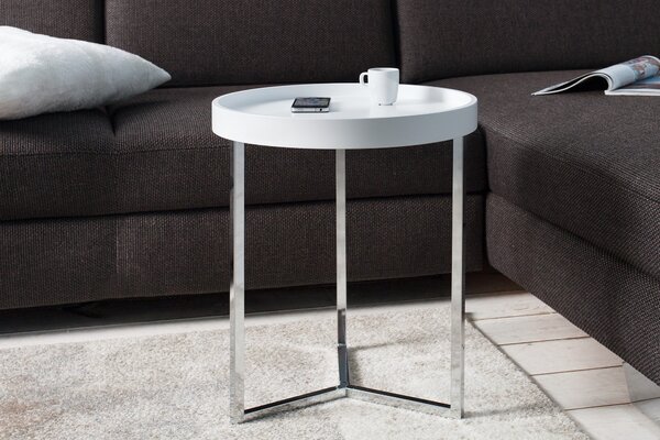 Estila Art deco okrúhly príručný stolík Modul s matnou sivou doskou a striebornou chrómovou kovovou podstavou 40 cm