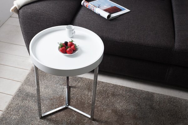 Estila Art deco okrúhly príručný stolík Modul s matnou sivou doskou a striebornou chrómovou kovovou podstavou 40 cm