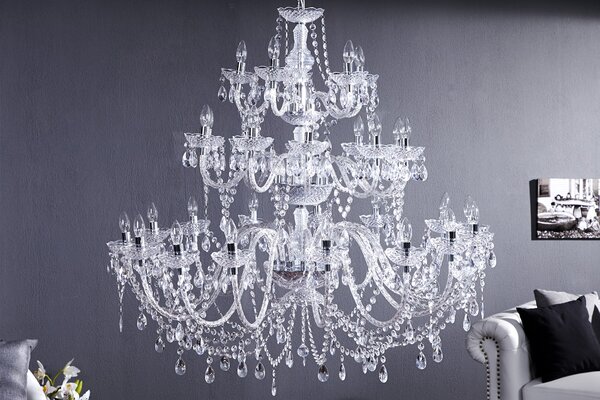 Estila Luxusný zámocký okrúhly závesný luster Karat s tridsiatimi ramenami a priehľadnými krištáľmi 120 cm