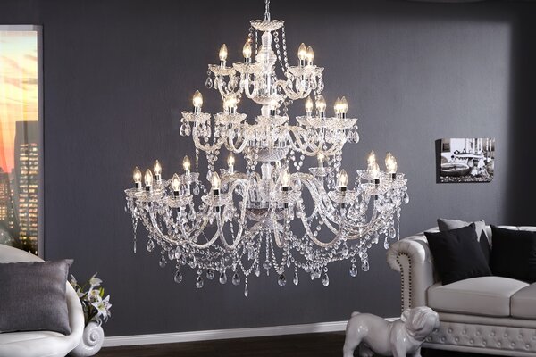 Estila Luxusný zámocký okrúhly závesný luster Karat s tridsiatimi ramenami a priehľadnými krištáľmi 120 cm
