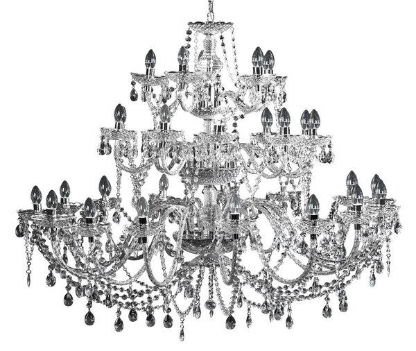Estila Luxusný zámocký okrúhly závesný luster Karat s tridsiatimi ramenami a priehľadnými krištáľmi 120 cm