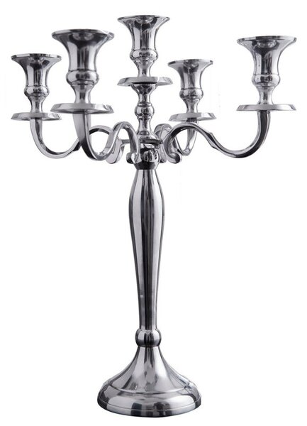Estila Štýlový zámocký strieborný svietnik Modern Barock s piatimi držiakmi na sviečky s lesklým povrchom 40 cm