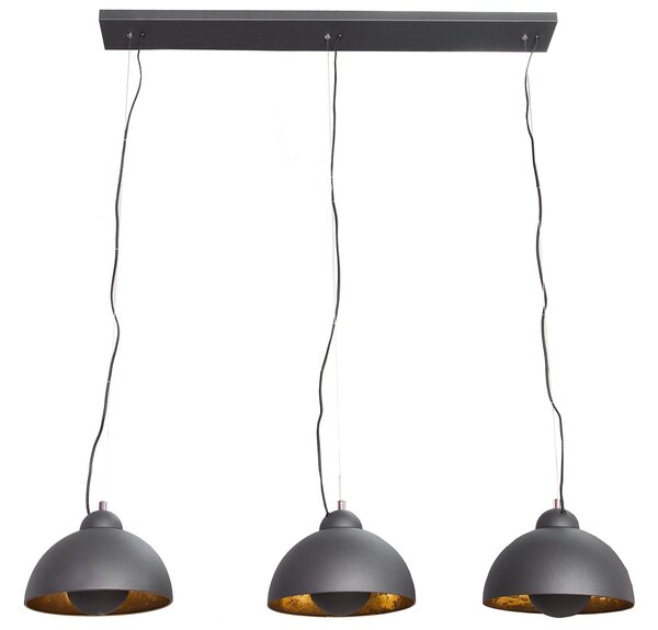 Estila Industriálna čierna závesná lampa Raval s tromi okrúhlymi tienidlami s obdĺžnikovou krytinou so zlatými detailmi 140 cm