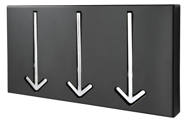 Estila Dizajnový obdĺžnikový kovový moderný čierny závesný nástenný vešiak Arrow v podobe strieborných šípok 30 cm
