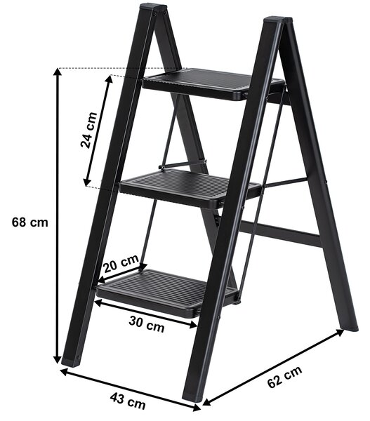4Home Skladacie oceľové schodíky Steel, 3 stupne, čierna