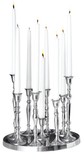 Estila Štýlový glamour strieborný svietnik Modern Barock z kovu s deviatimi držiakmi na sviečky a okrúhlou podstavou 30 cm