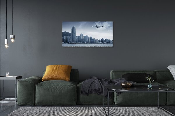 Obraz canvas Lietadiel mraky město 100x50 cm