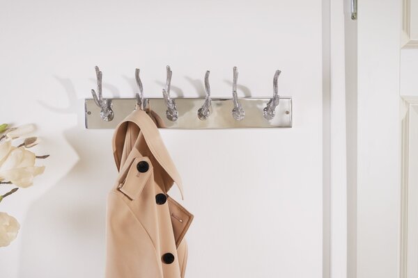 Estila Luxusný dizajnový nástenný vešiak Jeleň 50cm strieborný