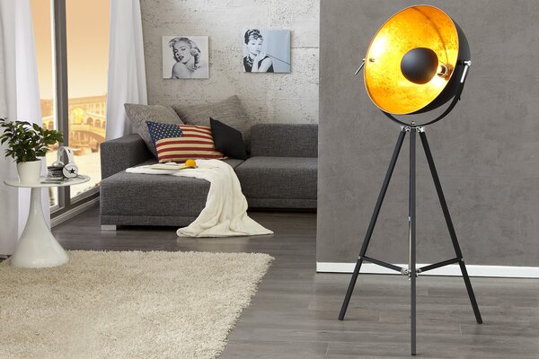 Estila Štýlová stojaca lampa Big štúdio 160cm čierna / zlatá
