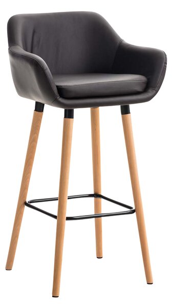 Barová stolička Grant ~ koženka, drevené nohy natura - Hnedá