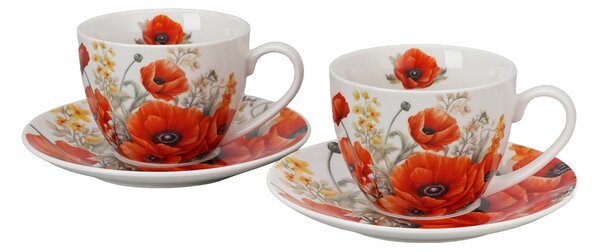 Porcelánová šálka s podšálkou Poppies 270 ml sada 2ks