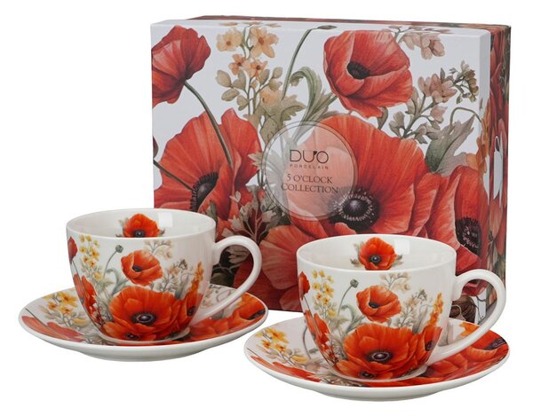 Porcelánová šálka s podšálkou Poppies 270 ml sada 2ks