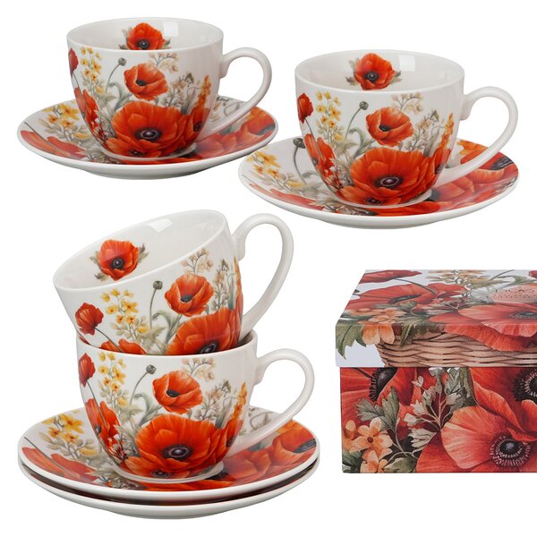 Porcelánová šálka s podšálkou Poppies 270 ml sada 2ks