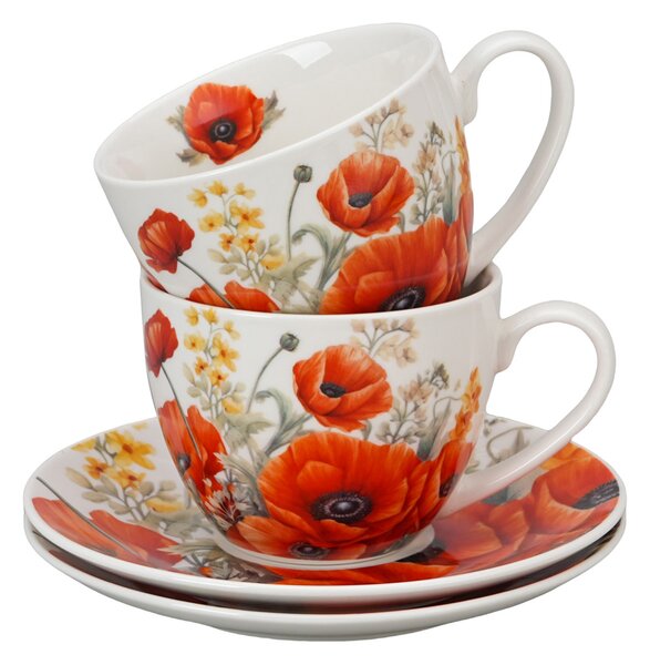 Porcelánová šálka s podšálkou Poppies 270 ml sada 2ks