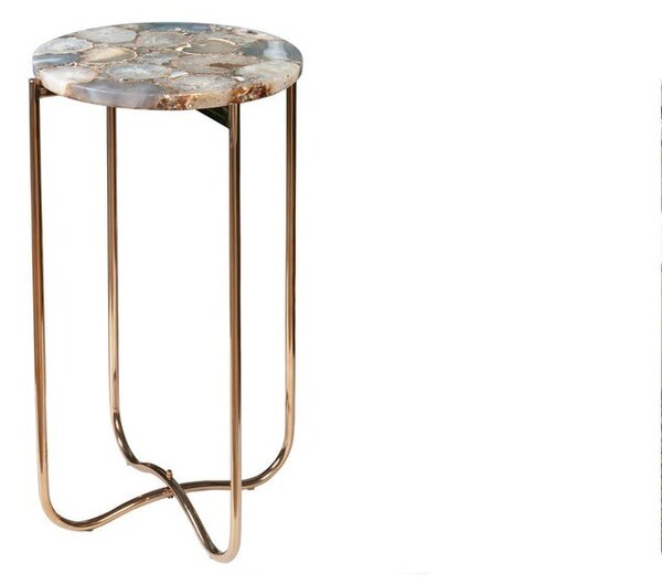 Estila Art deco okrúhly príručný stolík Jaspe so zlatou kovovou podstavou a odnímateľnou doskou z modrého achátu 61 cm