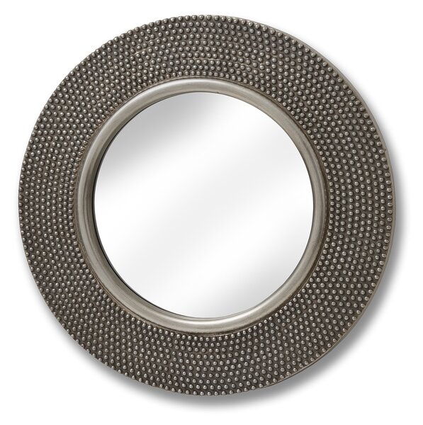 Estila Glamour nástenné okrúhle kovové zrkadlo Alora s 3D plastickým bodkovaným dekorom so širokým rámom v striebornej farbe 80 cm