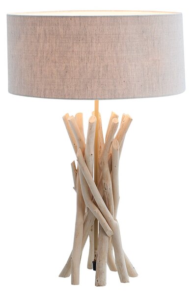 Estila Dizajnová vidiecka stolná lampa Cara s organickou podstavou z naplaveného dreva a ľanovým tienidlom béžová 62 cm