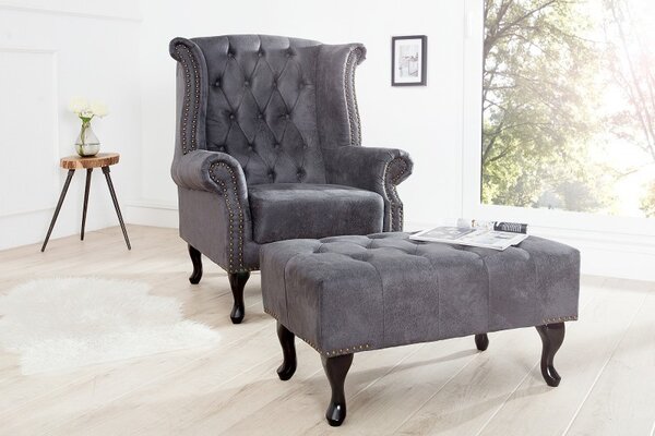 Estila Luxusná taburetka Chesterfield Antik Look šedá