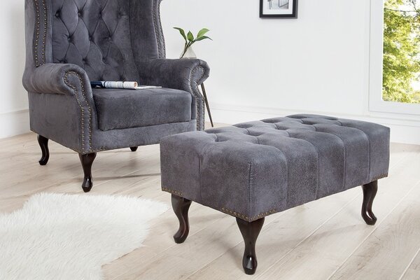 Estila Luxusná taburetka Chesterfield Antik Look šedá