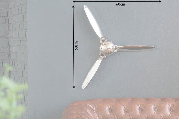Estila Dizajnová nástenná dekorácia Vrtuľa 60cm strieborná