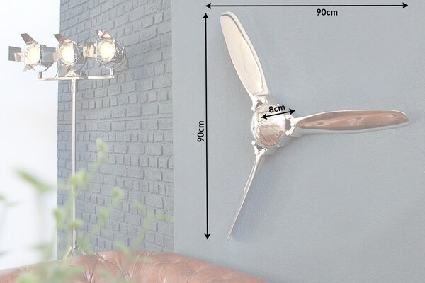 Estila Dizajnová nástenná dekorácia vrtule 90cm strieborná