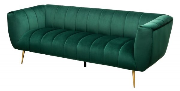Estila Art-deco zamatová sedačka Vermont v zelenom prešívanom poťahu 225cm