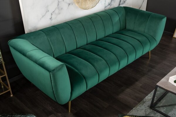 Estila Art-deco zamatová sedačka Vermont v zelenom prešívanom poťahu 225cm