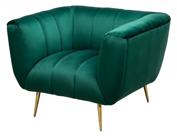 Estila Art-deco zelené zamatové kreslo Vermont so zlatými nožičkami 80cm