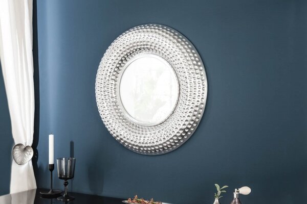 Estila Orientálne kruhové závesné zrkadlo Solei s hrubým strieborným rámom 60cm