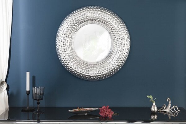 Estila Orientálne kruhové závesné zrkadlo Solei s hrubým strieborným rámom 60cm