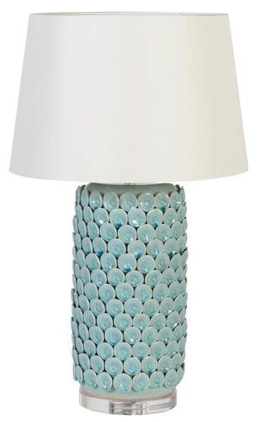Estila Art-deco porcelánová stolná lampa Azotea v tyrkysovom odtieni s textilným tienidlom 70cm