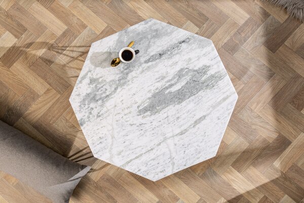 Estila Art-deco štýlový konferenčný stolík Adamantino s bielou mramorovou doskou a bronzovou konštrukciou v tvare diamantu 69cm