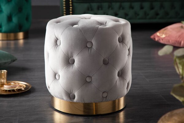 Estila Baroková luxusná sivá taburetka Modern Barock so zamatovým poťahom 38cm