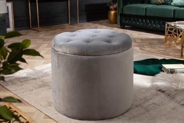 Estila Okrúhla strieborná taburetka Modern Barock s úložným priestorom 50cm