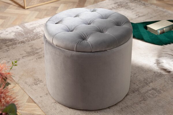 Estila Okrúhla strieborná taburetka Modern Barock s úložným priestorom 50cm