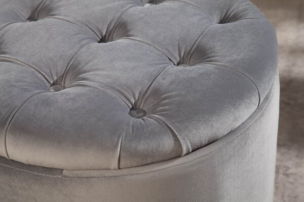 Estila Okrúhla strieborná taburetka Modern Barock s úložným priestorom 50cm