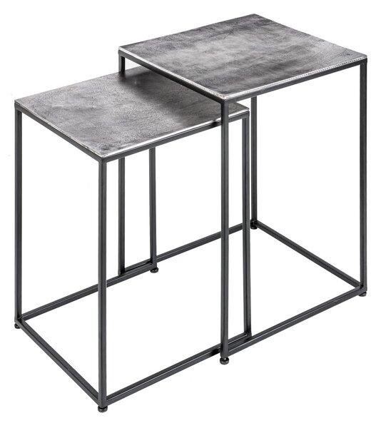 Estila Moderný sivý set príručných stolíkov Elements so štvorcovou doskou a čiernou konštrukciou z kovu 40cm