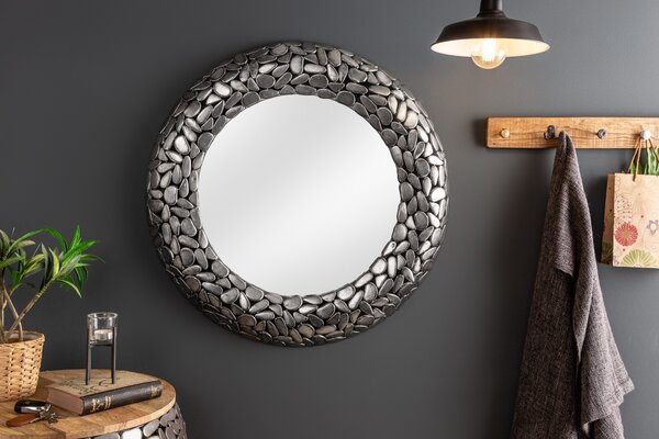 Estila Art-deco kruhové nástenné zrkadlo Riverstone v striebornej farbe 82cm