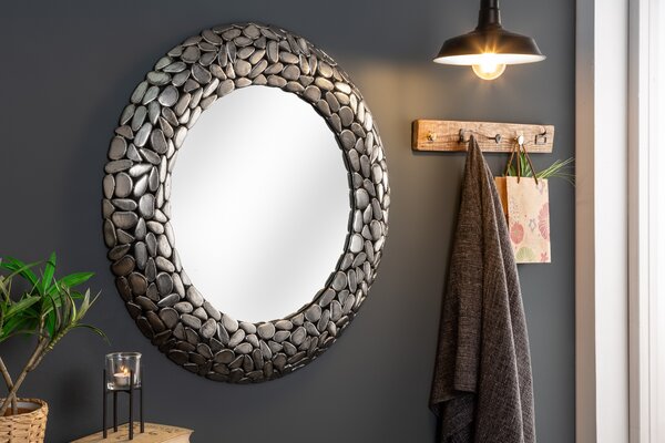 Estila Art-deco kruhové nástenné zrkadlo Riverstone v striebornej farbe 82cm