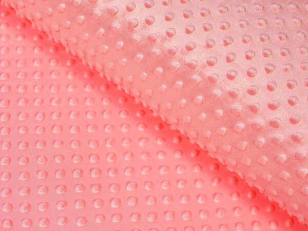 Detská látka Minky 3D bodky MKP-036 Korálovo ružová - šírka 150 cm