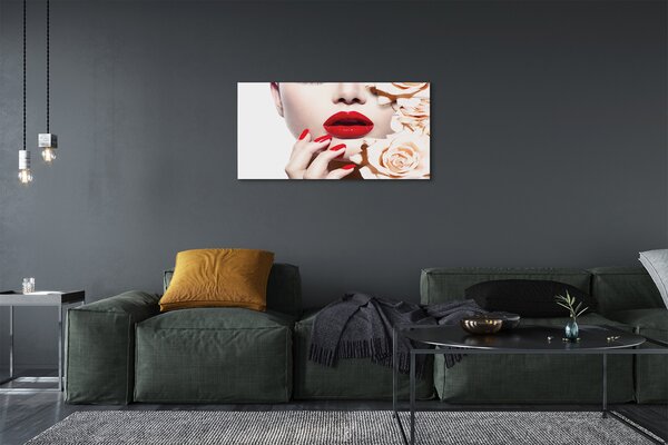 Obraz canvas Ruže červené pery žena 100x50 cm