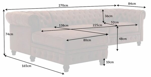 Estila Chesterfield luxusná rohová sedačka Holger ľavá 280cm